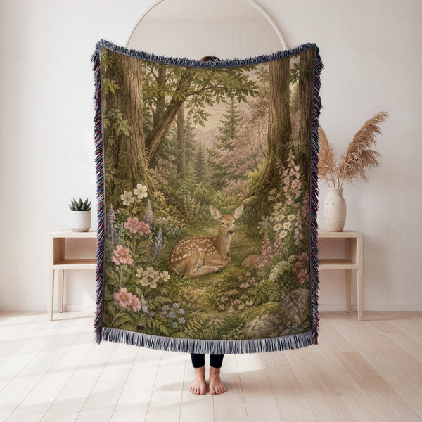 Woodland Fawn Floral Blanket