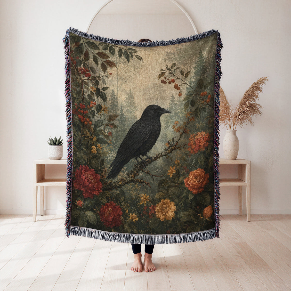 Autumn Raven Floral Blanket