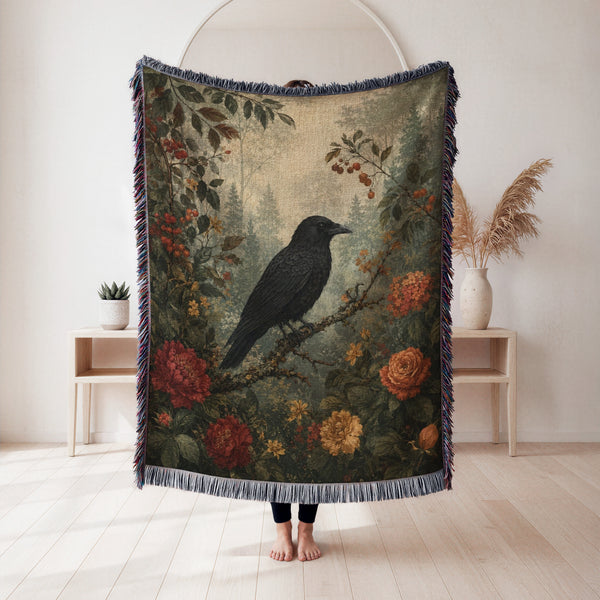 Autumn Raven Floral Blanket