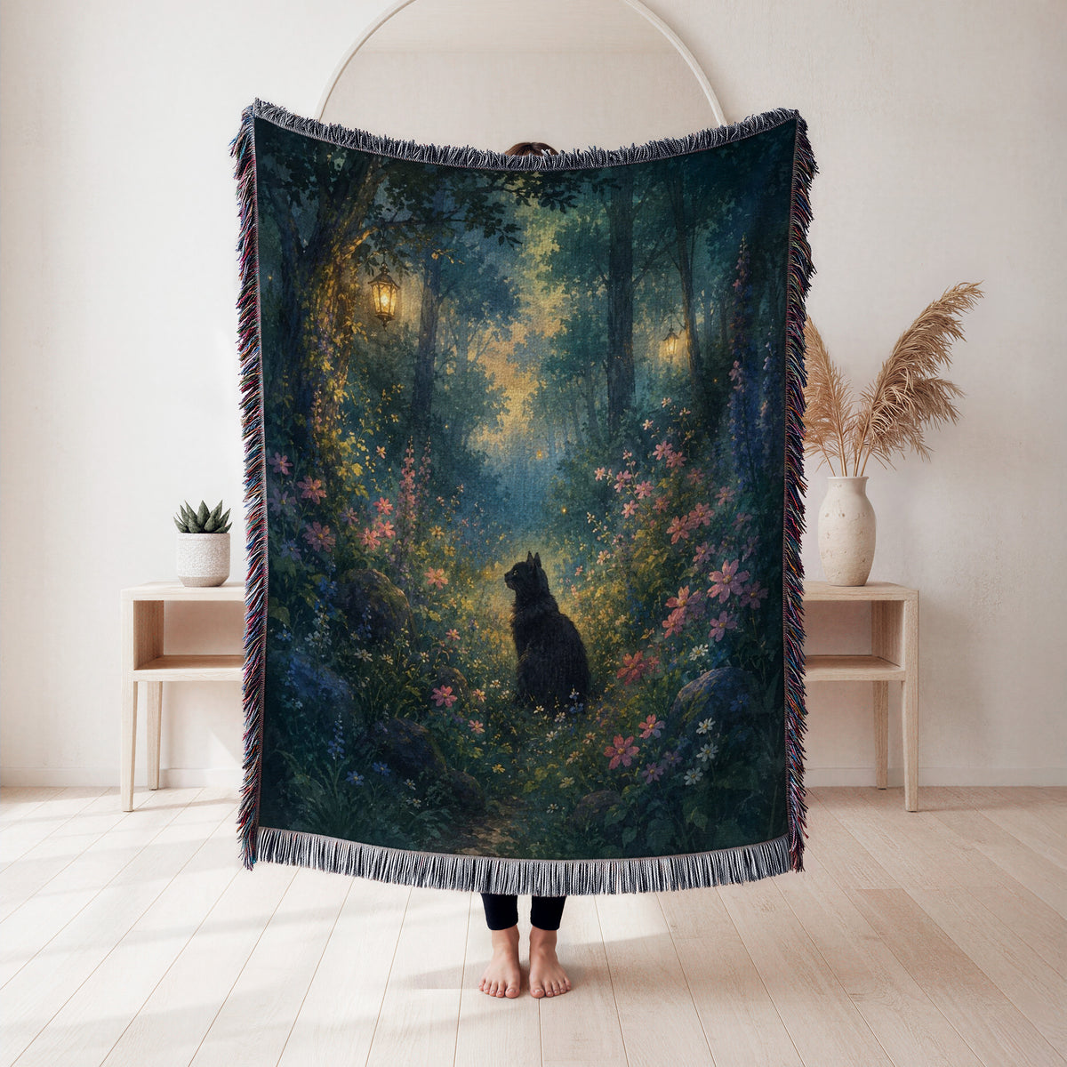 Lantern Forest Black Cat Blanket