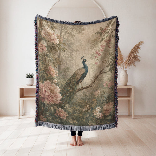 Peony Peacock Forest Blanket