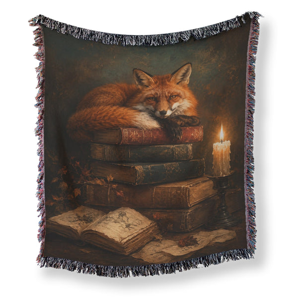 Candlelit Fox & Antique Books Blanket