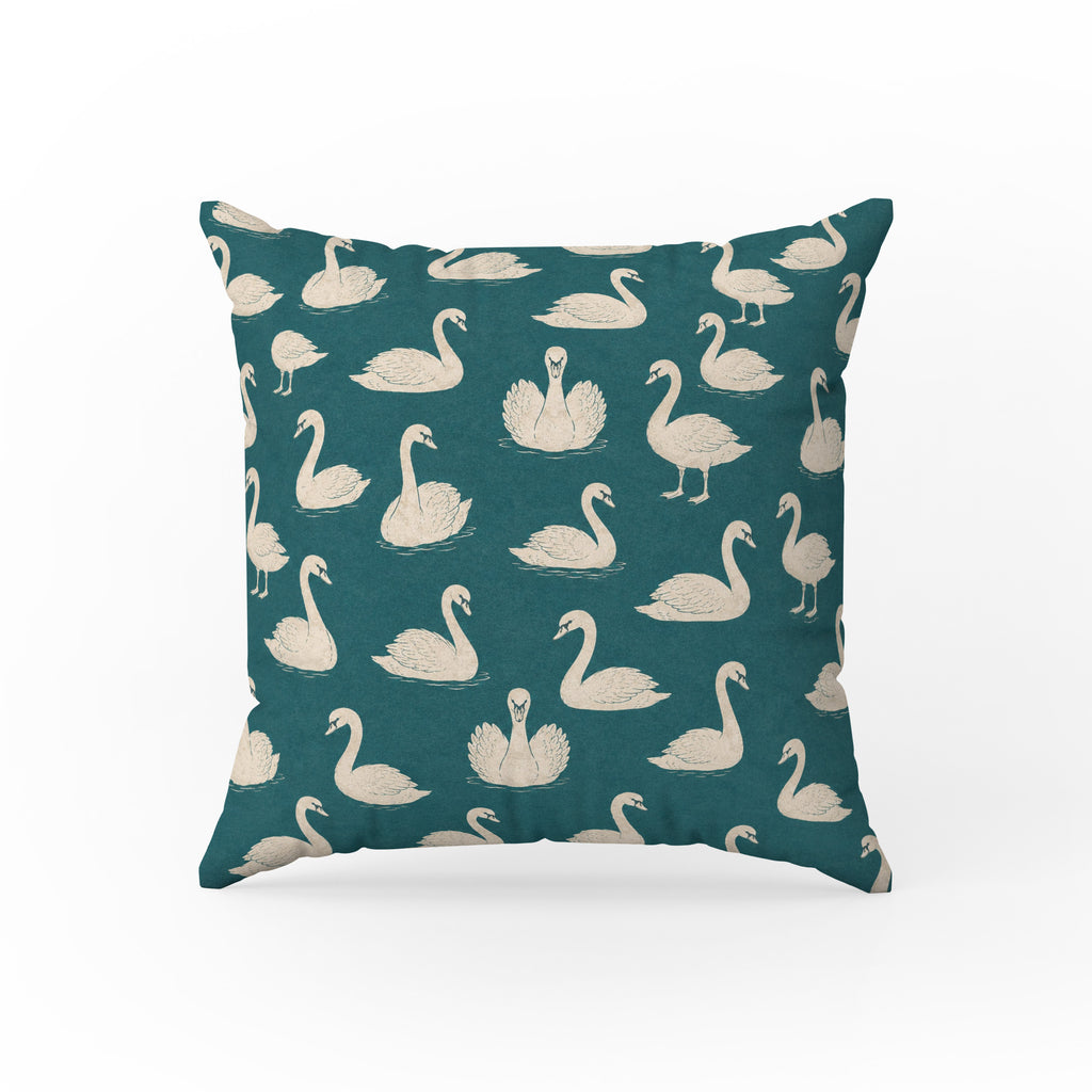 Teal Swan Lake – Elegant Swan Pillow