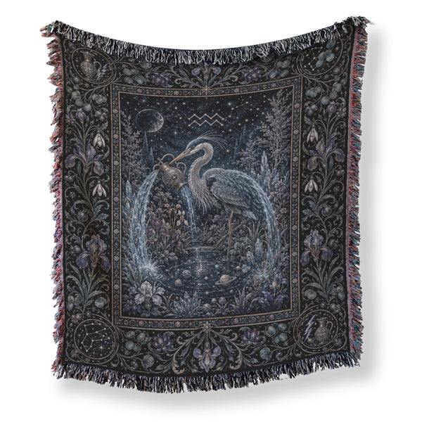 Aquarius Moonlit Heron Zodiac Blanket