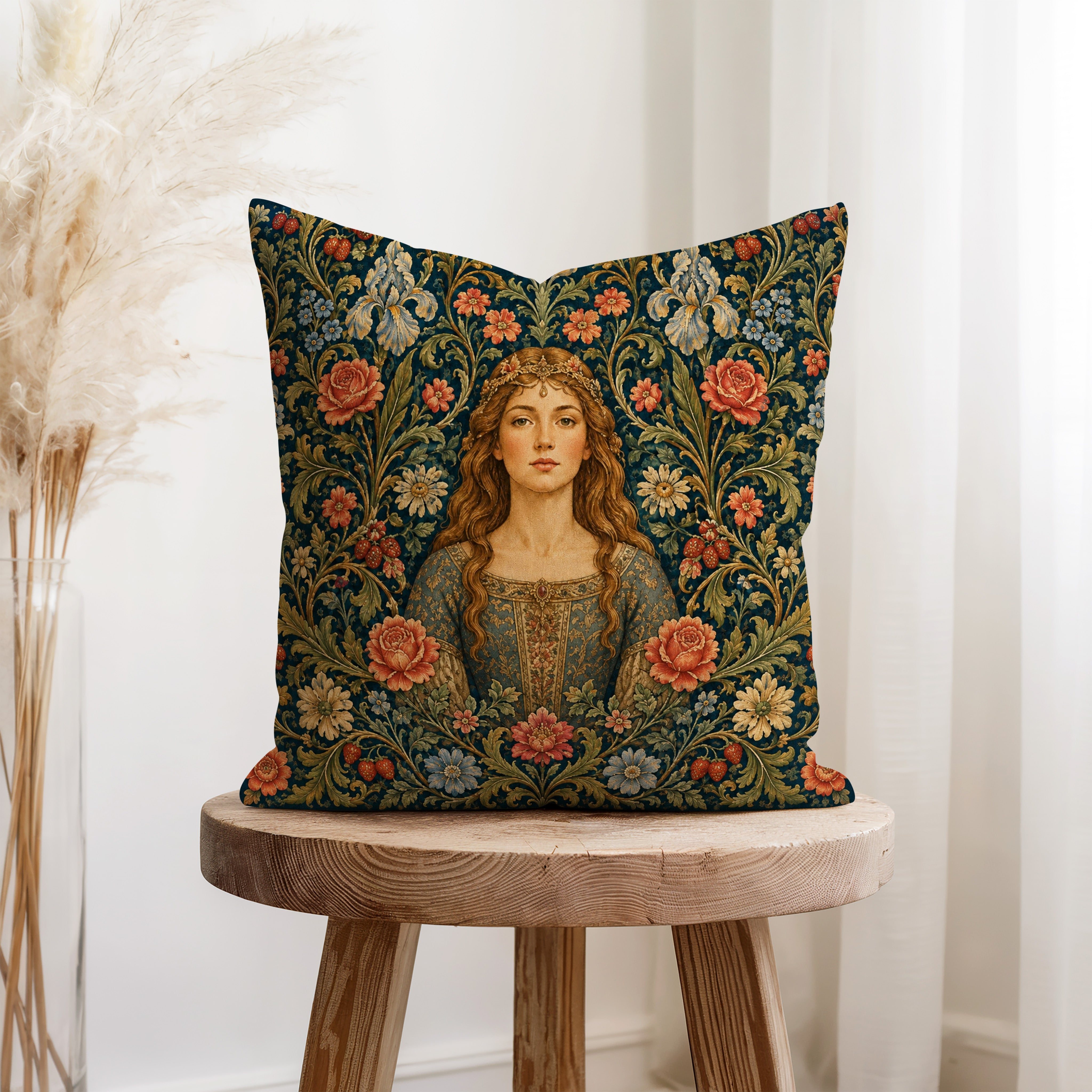 The Lady of the Flowering Vale – Medieval Floral Pillow Secondary image