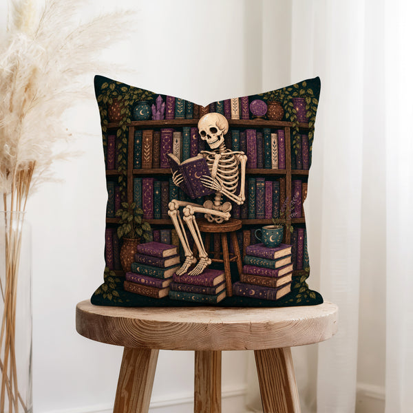 The Midnight Librarian – Skeleton Book Lover Pillow