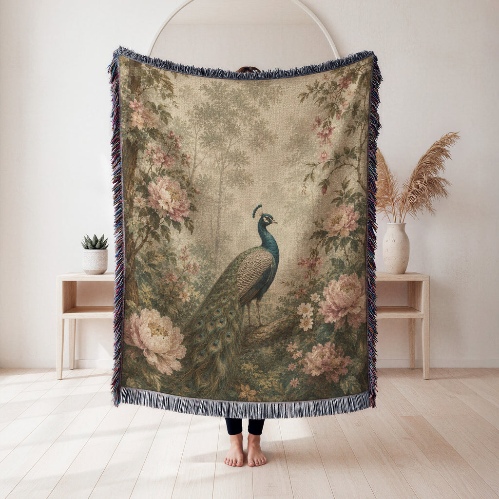 Blush Peony Peacock Blanket