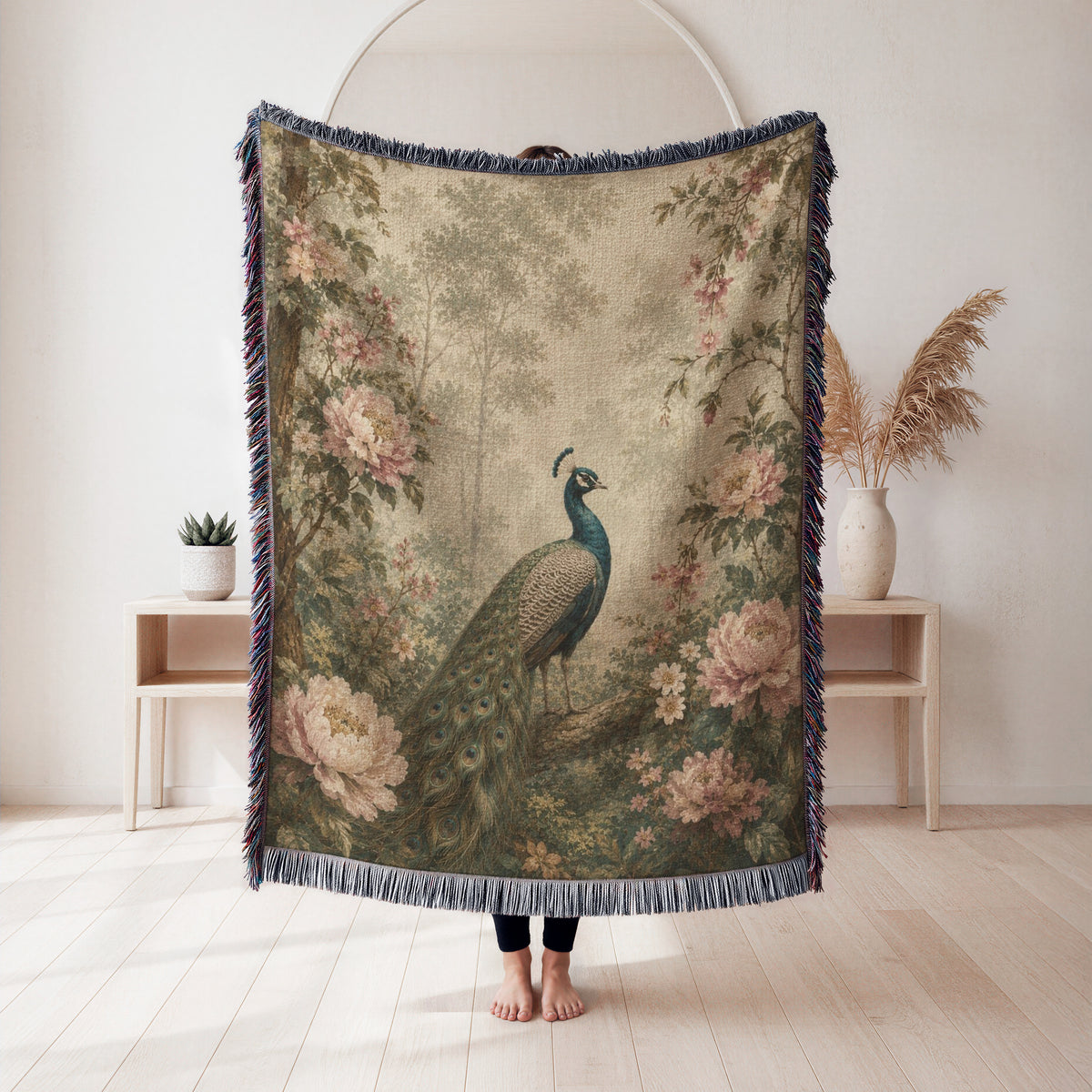 Blush Peony Peacock Blanket
