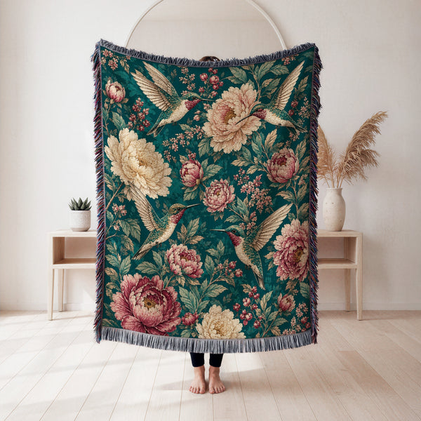 Hummingbird Peony Blanket