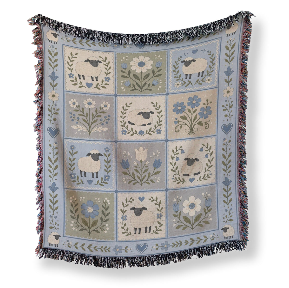 Blue Meadow Lambs Patchwork Blanket Main image
