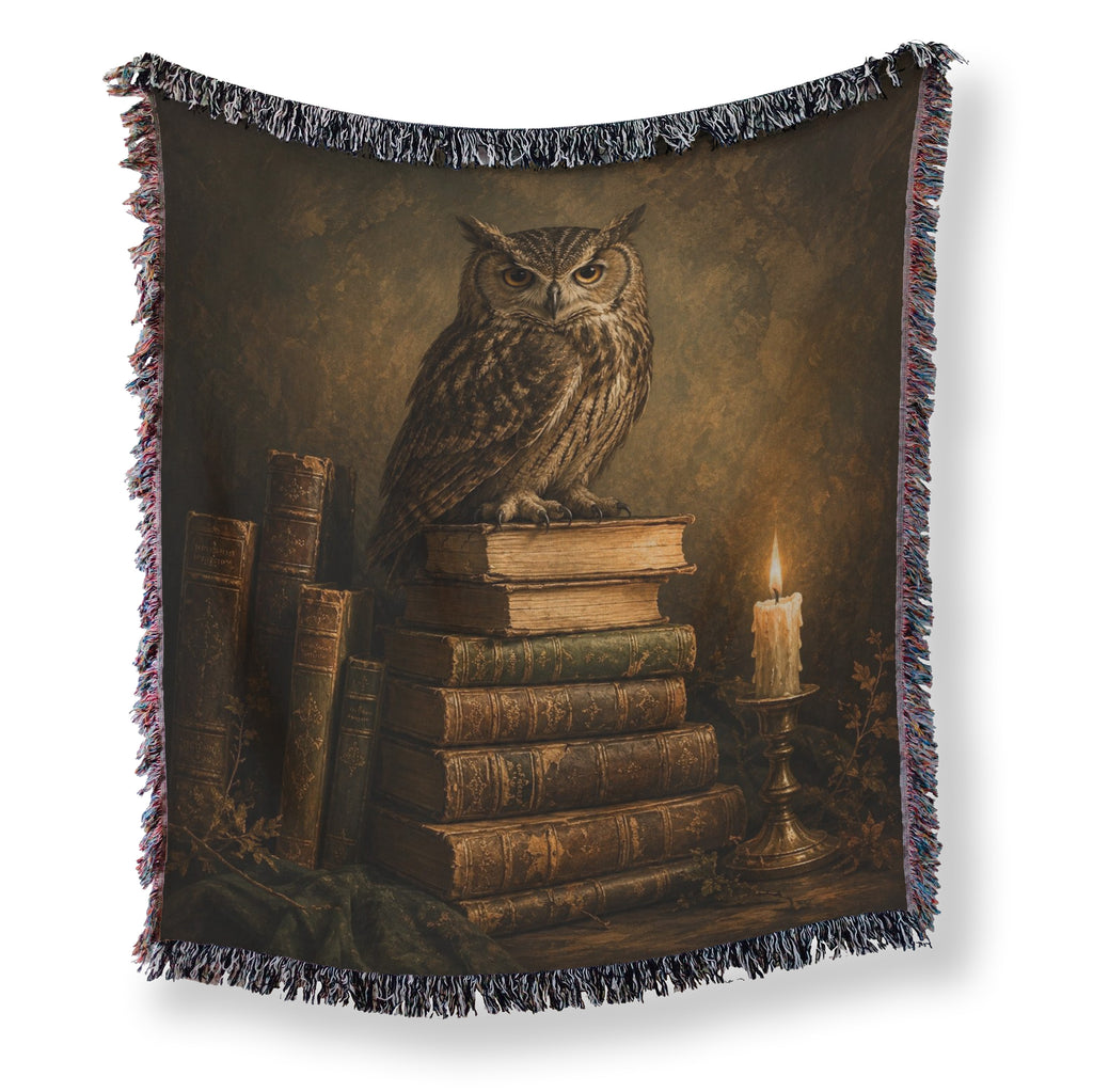 Candlelit Owl & Antique Books Blanket
