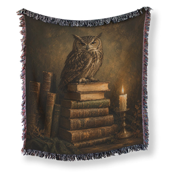 Candlelit Owl & Antique Books Blanket
