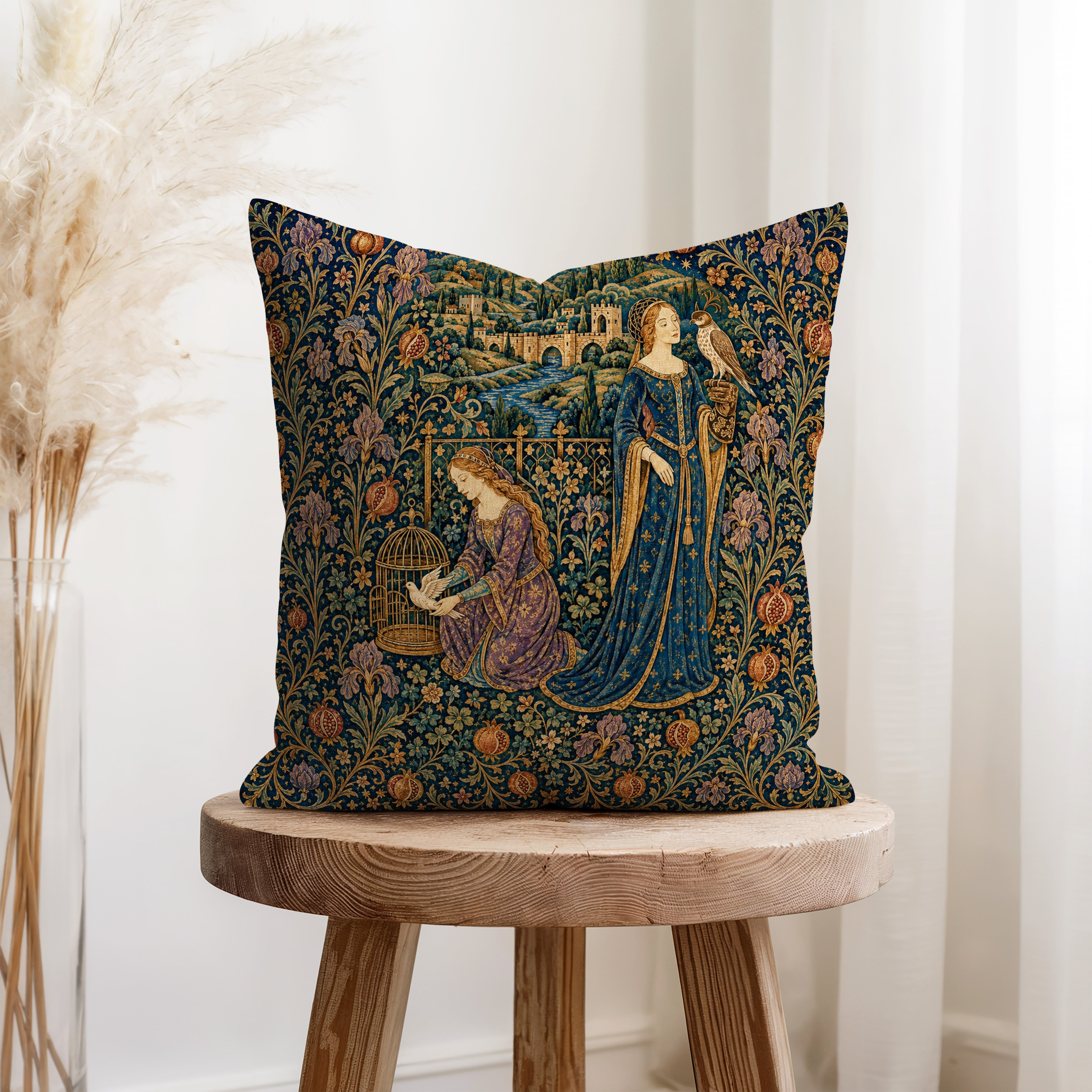 The Falconer’s Garden – Medieval Tapestry Pillow Secondary image