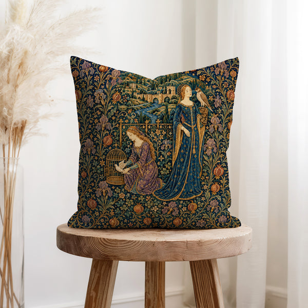 The Falconer’s Garden – Medieval Tapestry Pillow