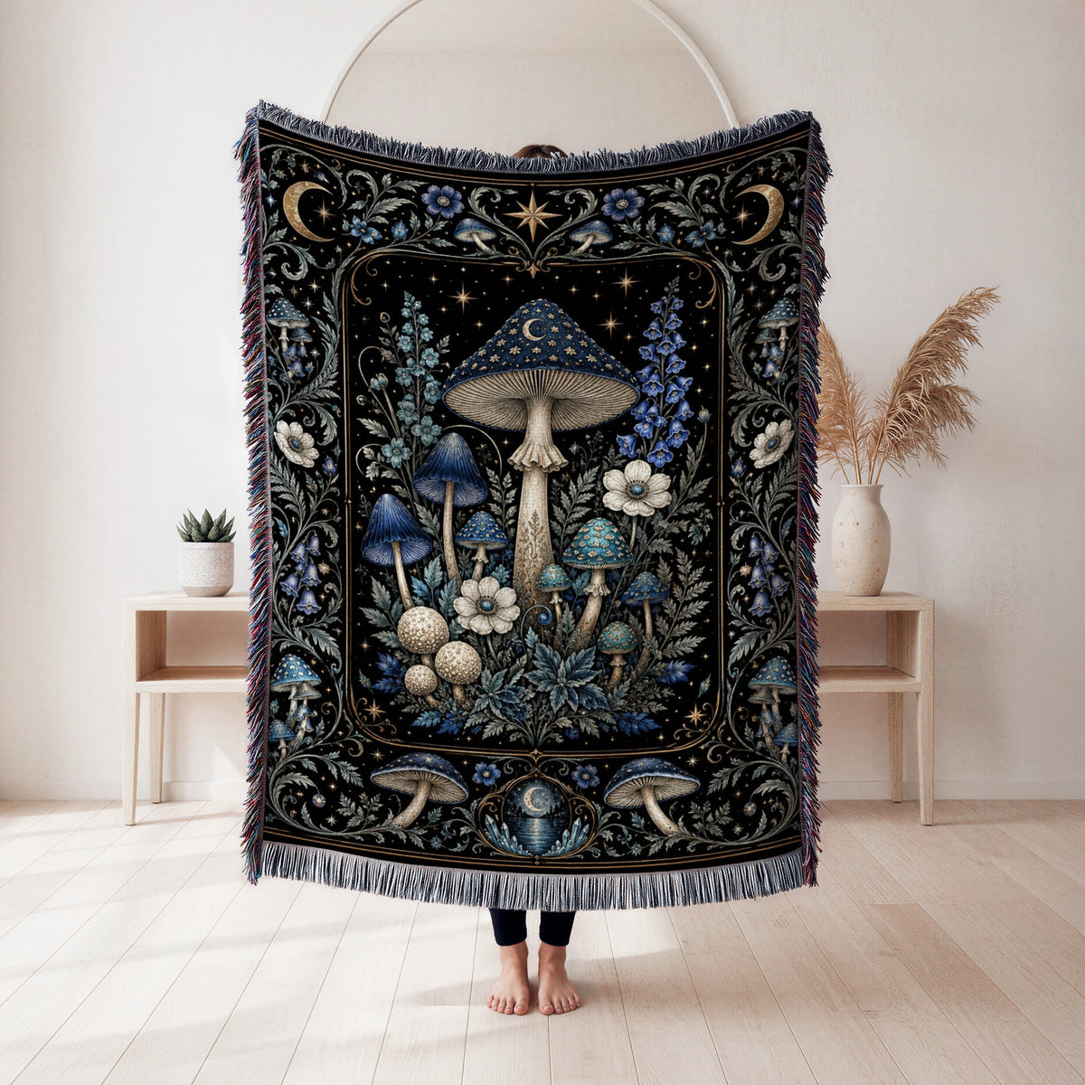 Midnight Blue Mushroom Grove Blanket