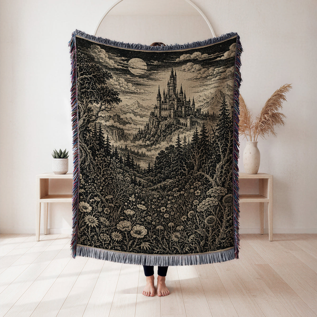 Moonlit Castle on the Cliffs Blanket