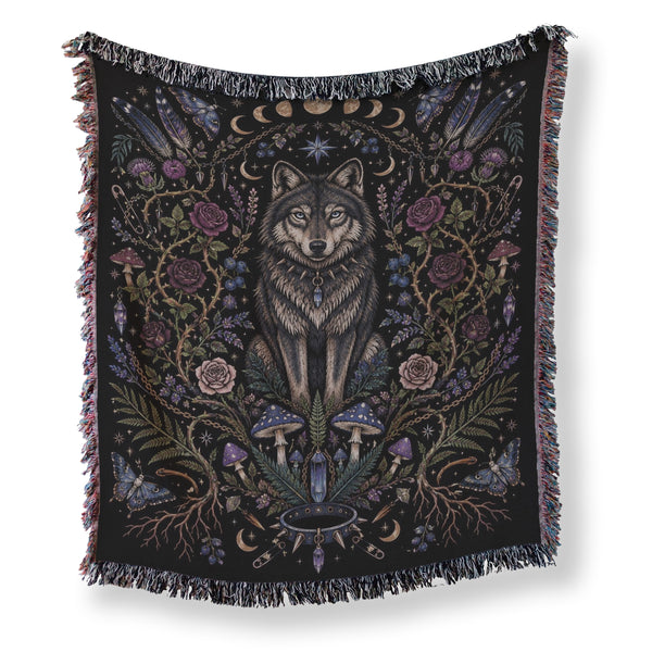 Moon Phase Wolf Blanket