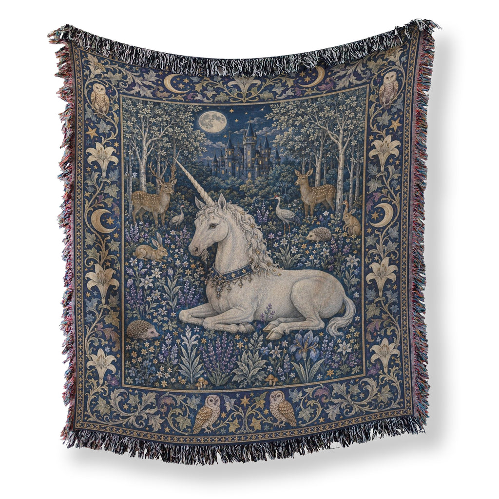 The Moonlit Unicorn Forest Blanket
