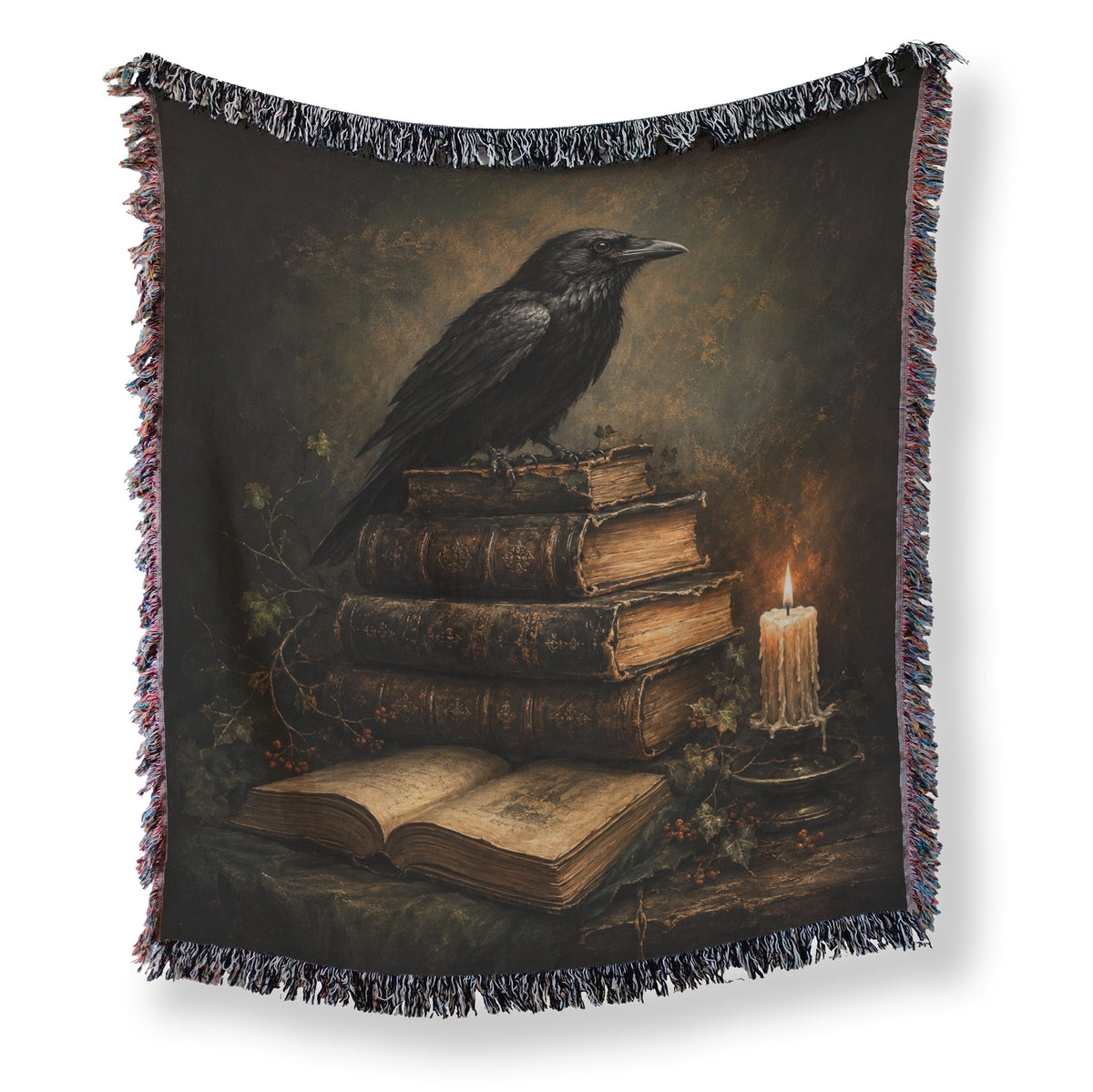 Candlelit Raven & Antique Books Blanket Main image