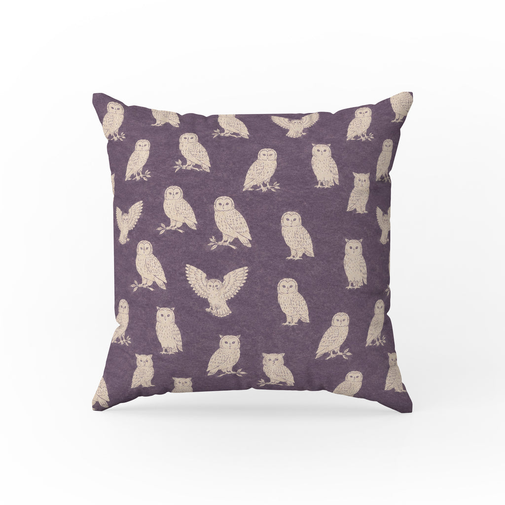 Twilight Owls – Purple Woodland Pillow