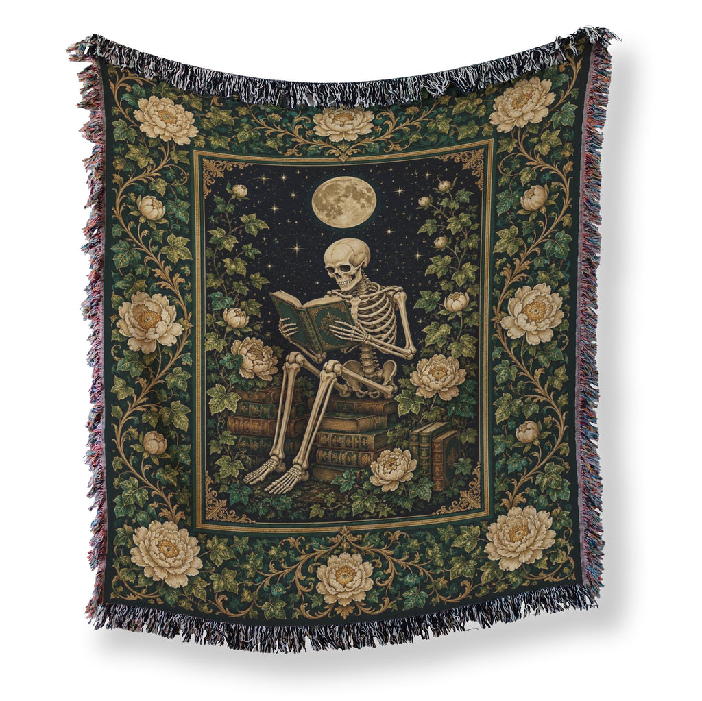 Moonlit Ivory Rose Skeleton Reader Blanket