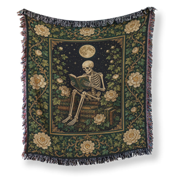 Moonlit Ivory Rose Skeleton Reader Blanket