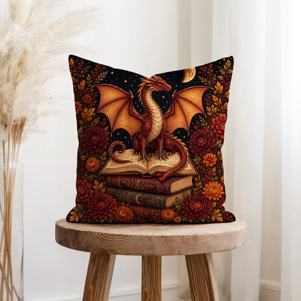 Ember Dragon Library – Autumn Fantasy Pillow