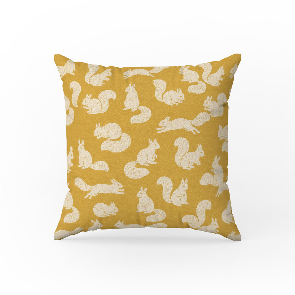 Golden Squirrels – Mustard Woodland Pillow