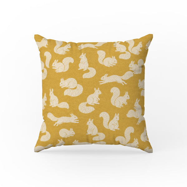 Golden Squirrels – Mustard Woodland Pillow