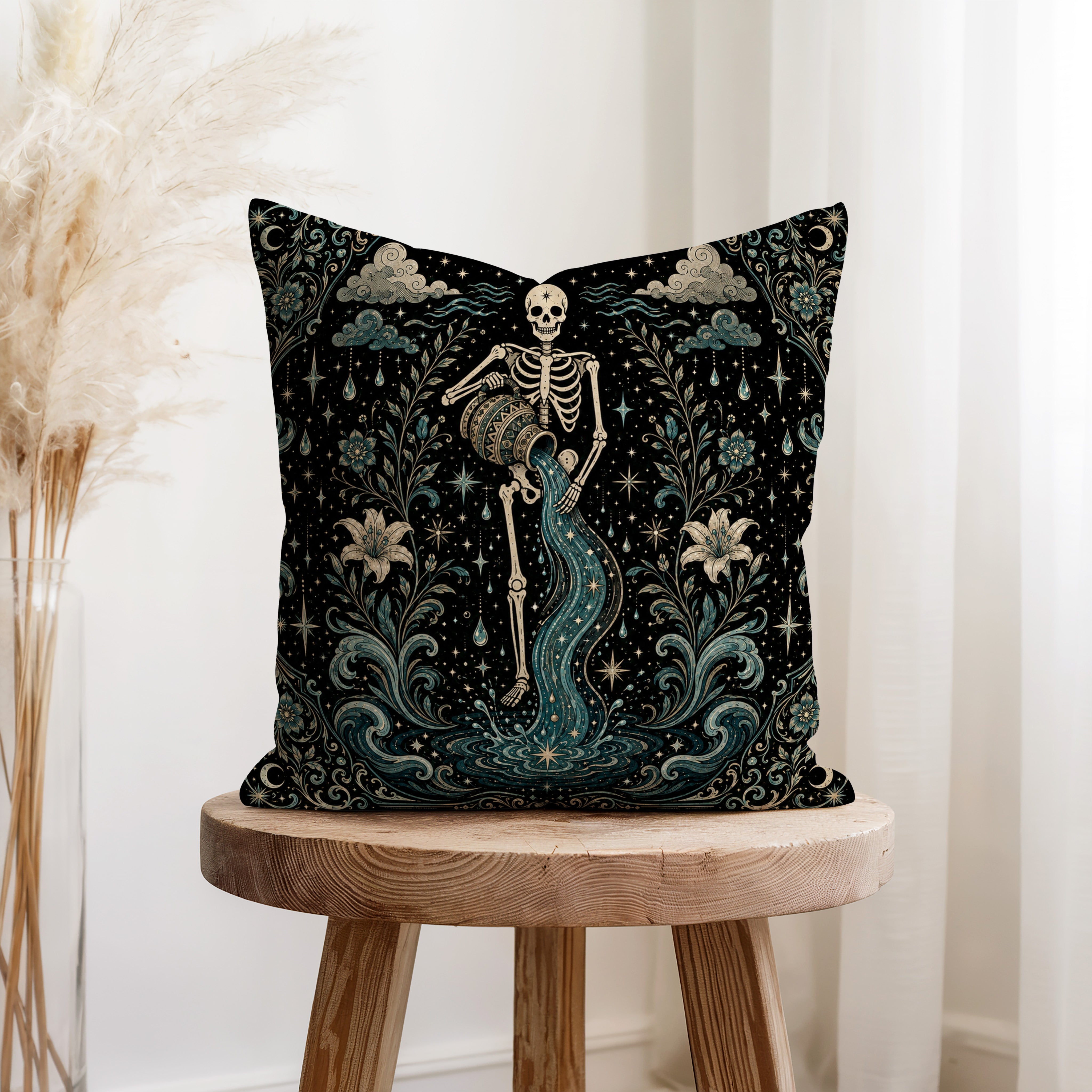 The Water Bearer – Aquarius Gothic Zodiac Pillow Secondary image