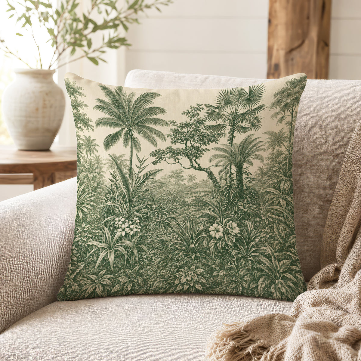 Verdant Tropical Grove Pillow