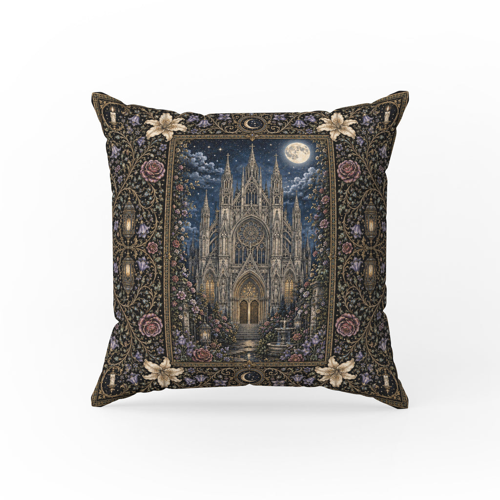 Cathedral Under Moonlight – Gothic Floral Pillow