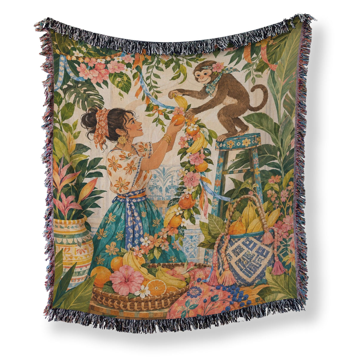 Monkey Garden Garland Blanket Main image