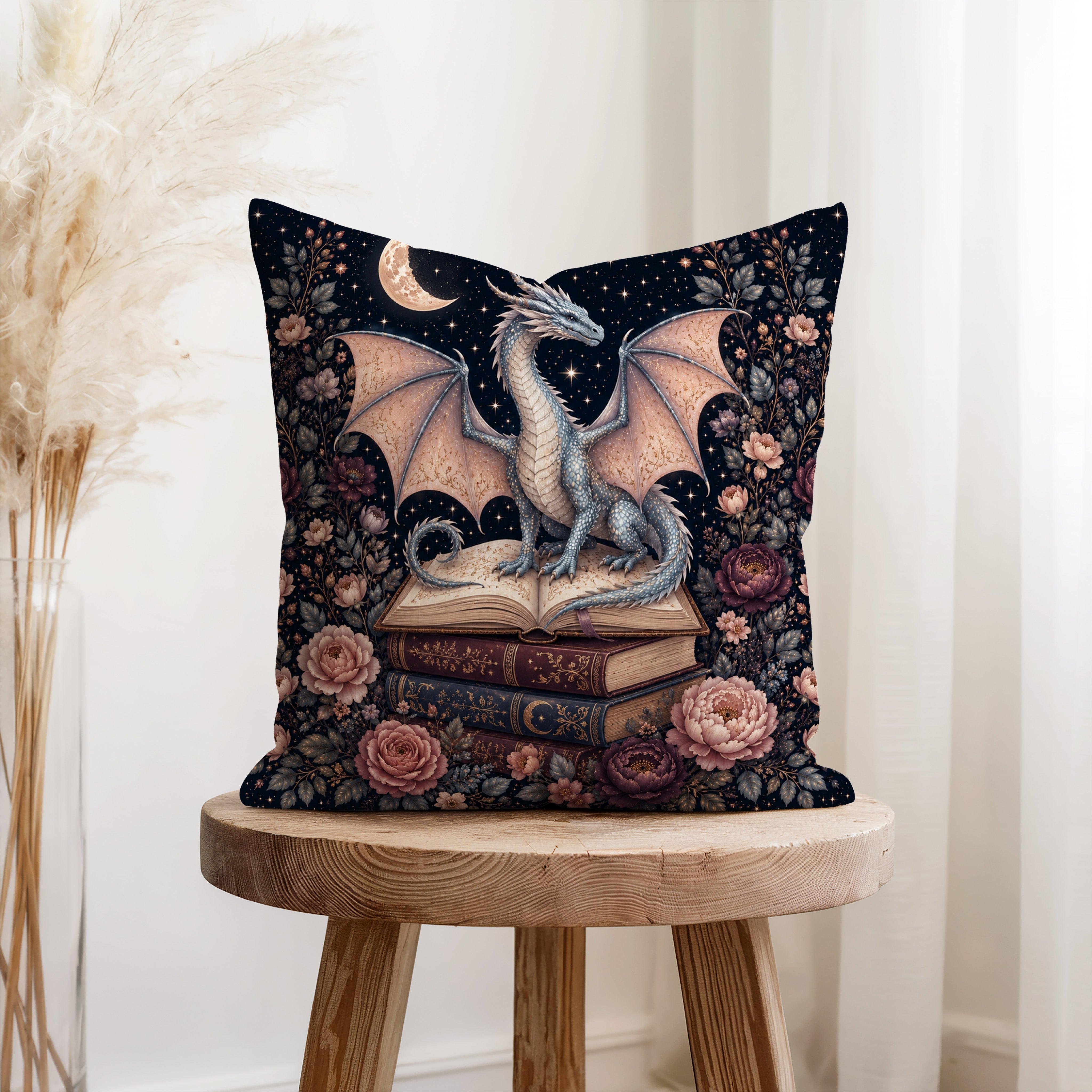 Rosemoon Dragon Library – Gothic Fantasy Pillow Secondary image
