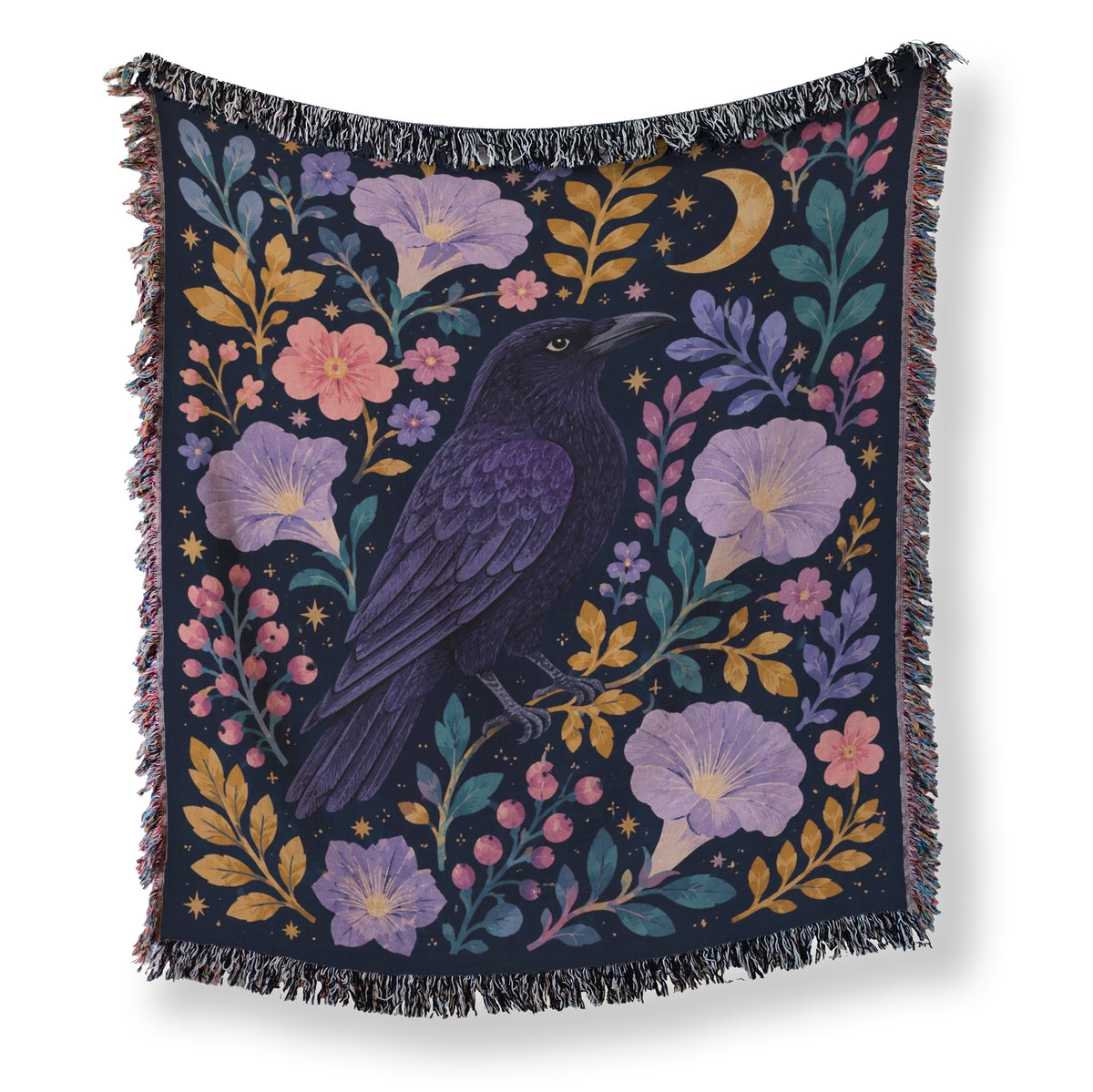 Midnight Raven Flower Blanket