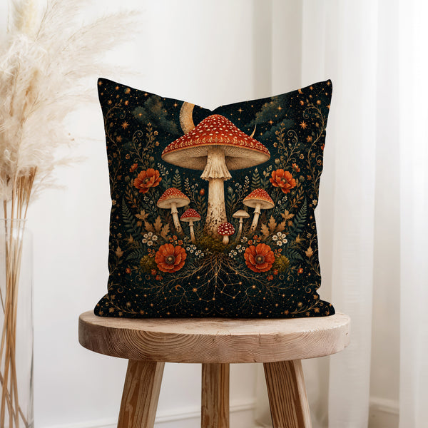 Moonlit Toadstools – Celestial Mushroom Pillow