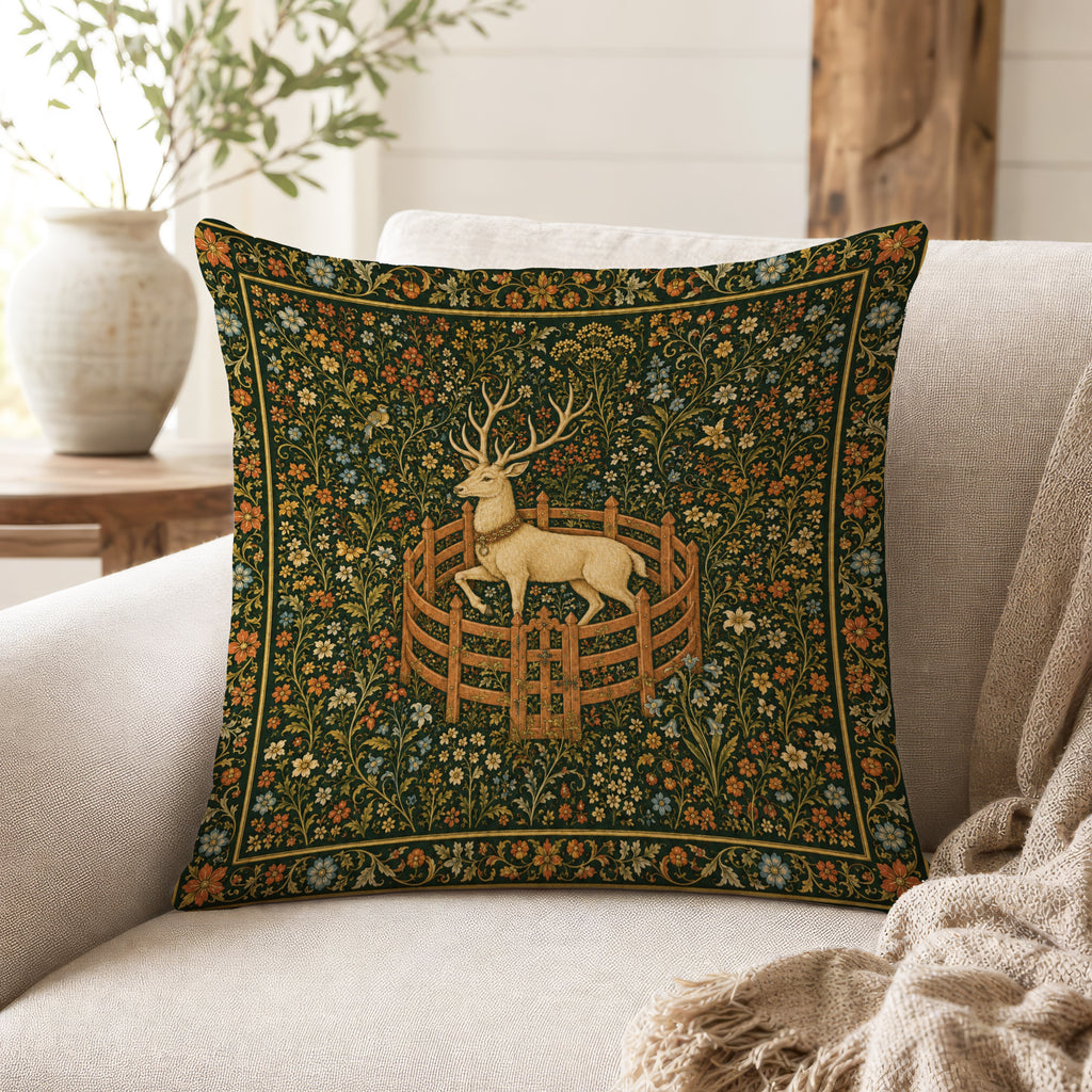 The Stag Enclosure – Medieval Floral Pillow