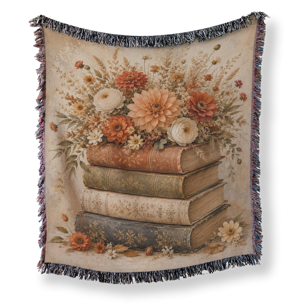Autumn Flowers & Vintage Books Blanket