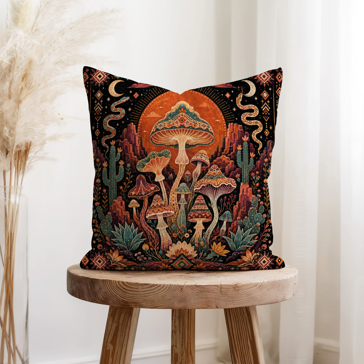 Desert Dream Mushrooms – Whimsical Southwest Pillow