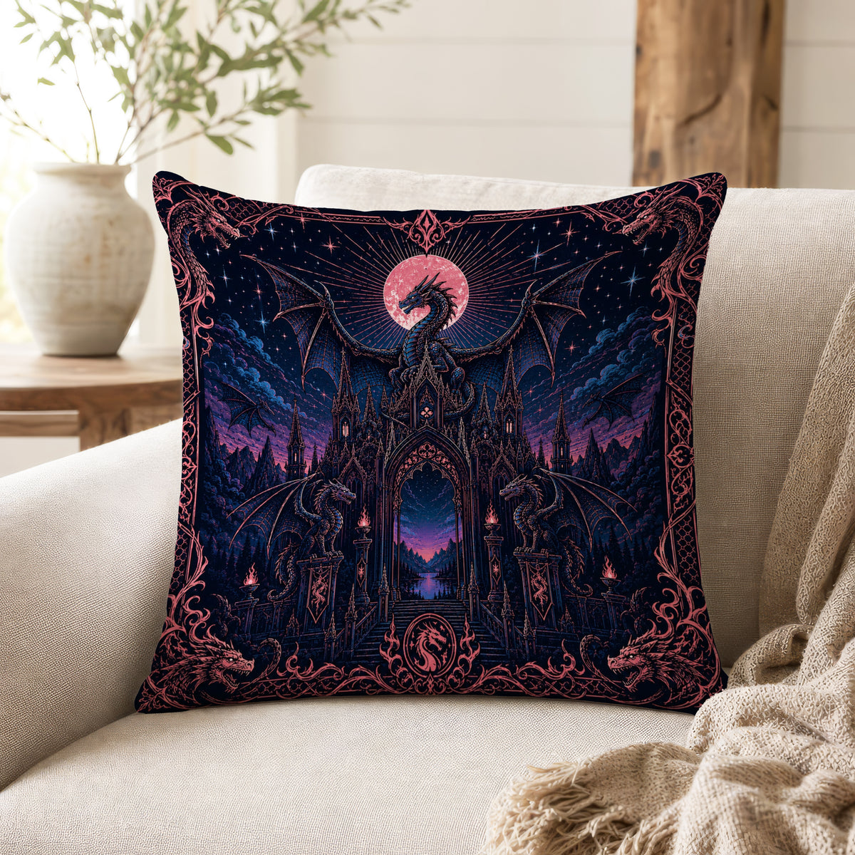 Dragon Cathedral – Gothic Fantasy Pillow