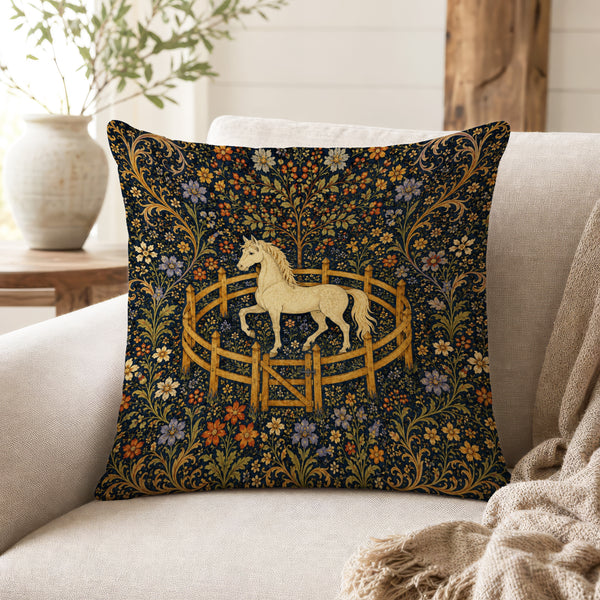 The White Courser – Medieval Horse Tapestry Pillow