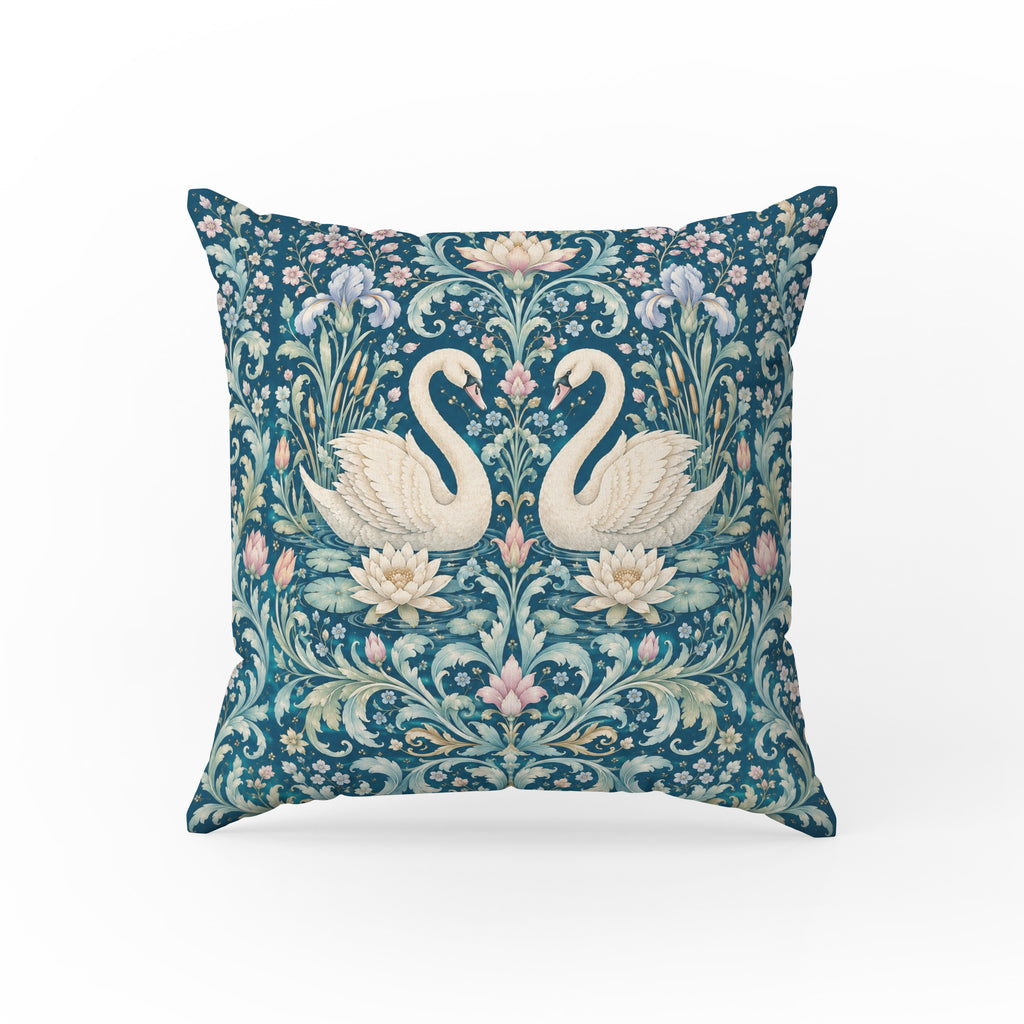 Swan Garden – Ornate Floral Bird Pillow