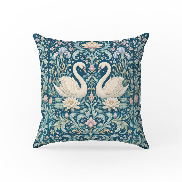 Swan Garden – Ornate Floral Bird Pillow