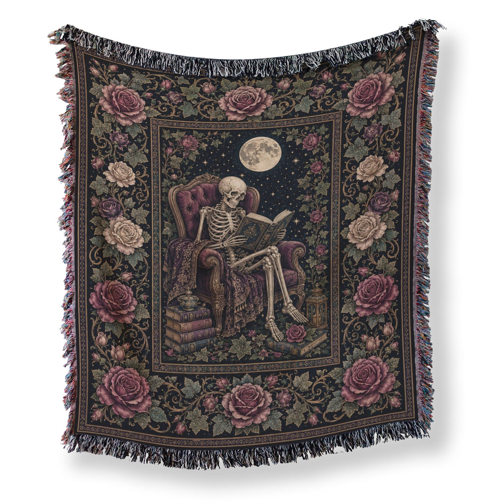 Moonlit Rose Skeleton Reader Blanket