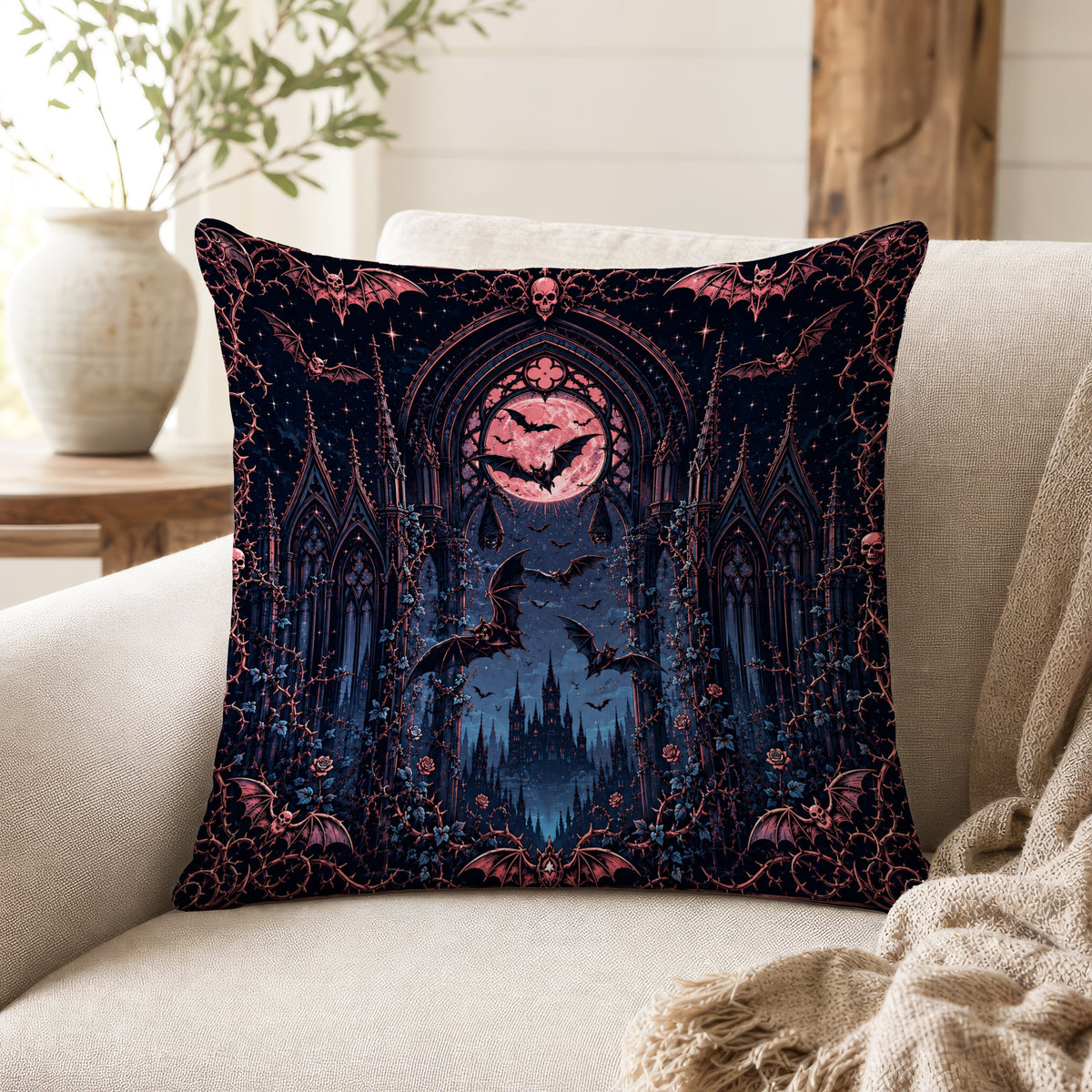Cathedral of Bats – Gothic Moon Pillow