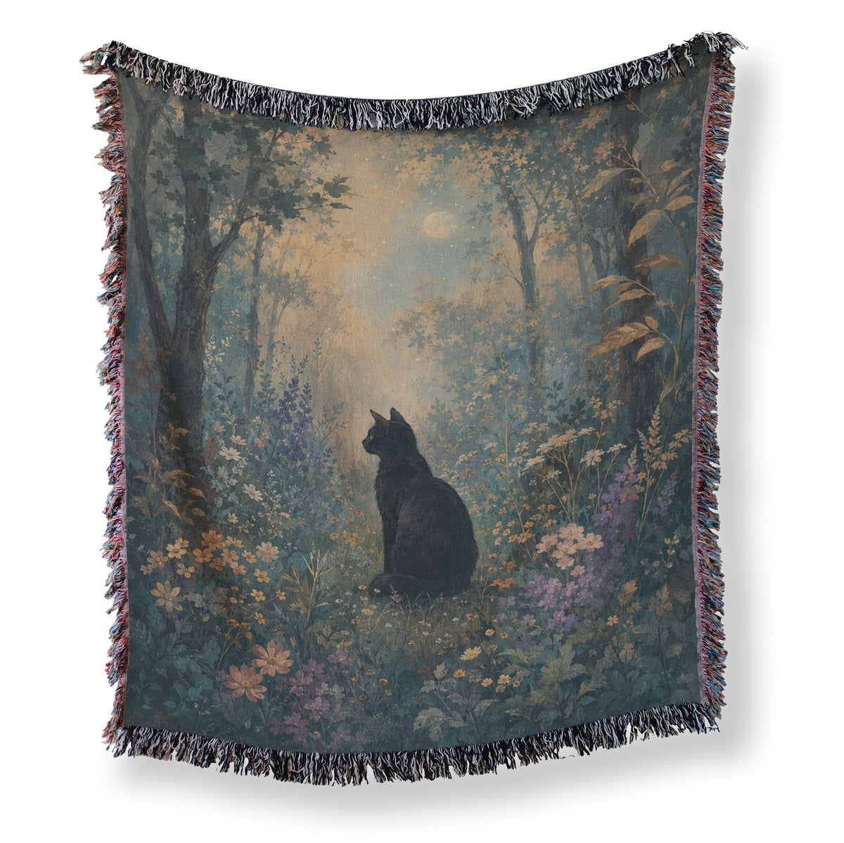 Moonlit Wildflower Black Cat Blanket Main image