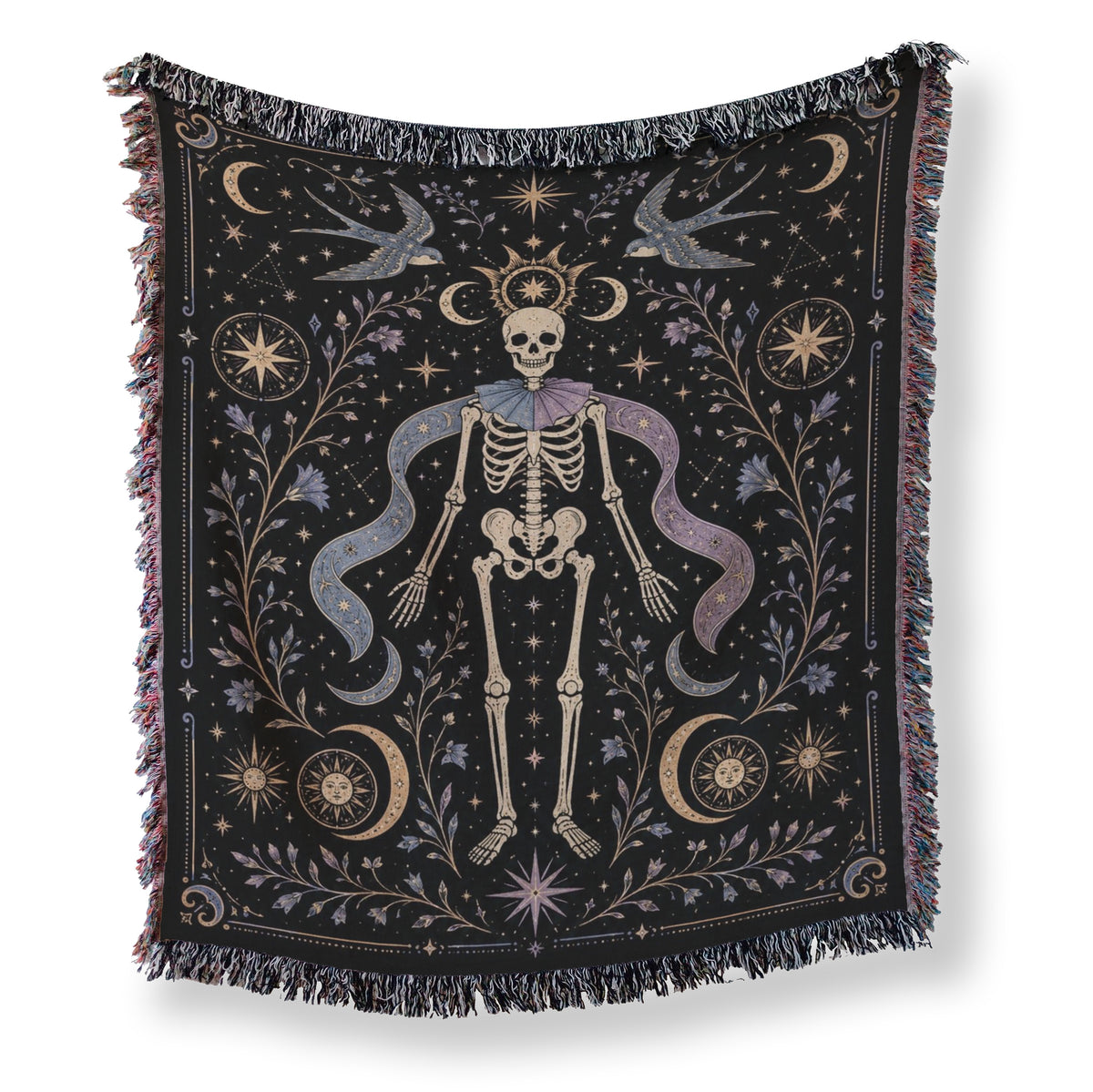 Gemini Twin Swallows – Gothic Skeleton Zodiac Blanket Main image