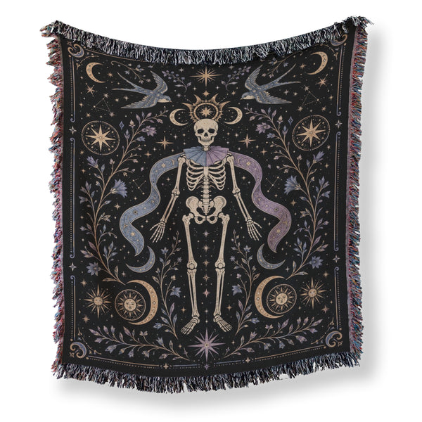 Gemini Twin Swallows – Gothic Skeleton Zodiac Blanket
