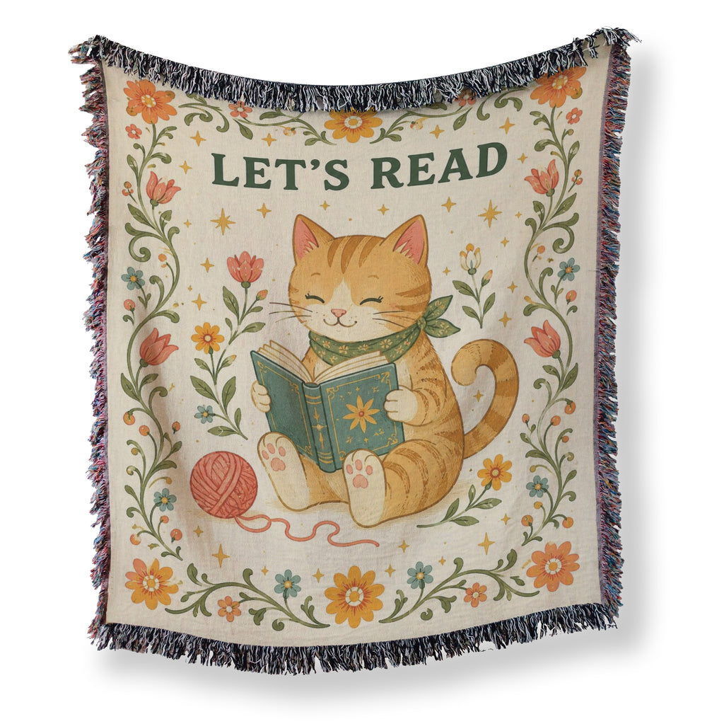 Let's Read Cozy Cat Book Lover Blanket