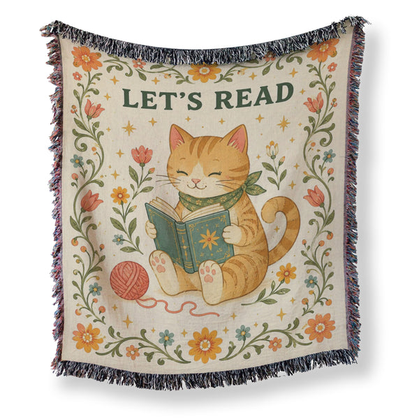 Let's Read Cozy Cat Book Lover Blanket